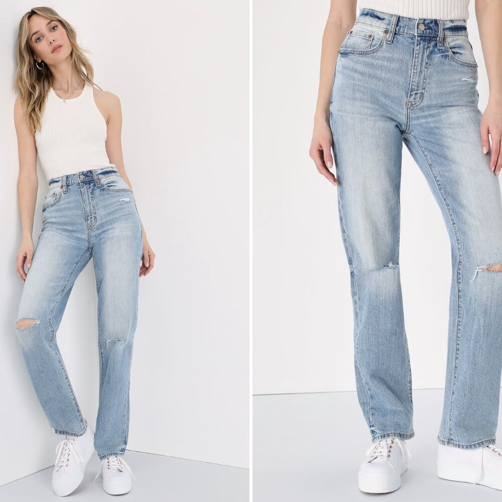 Daze Denim | Light Wash Distressed Denim High Rise Dad Jeans